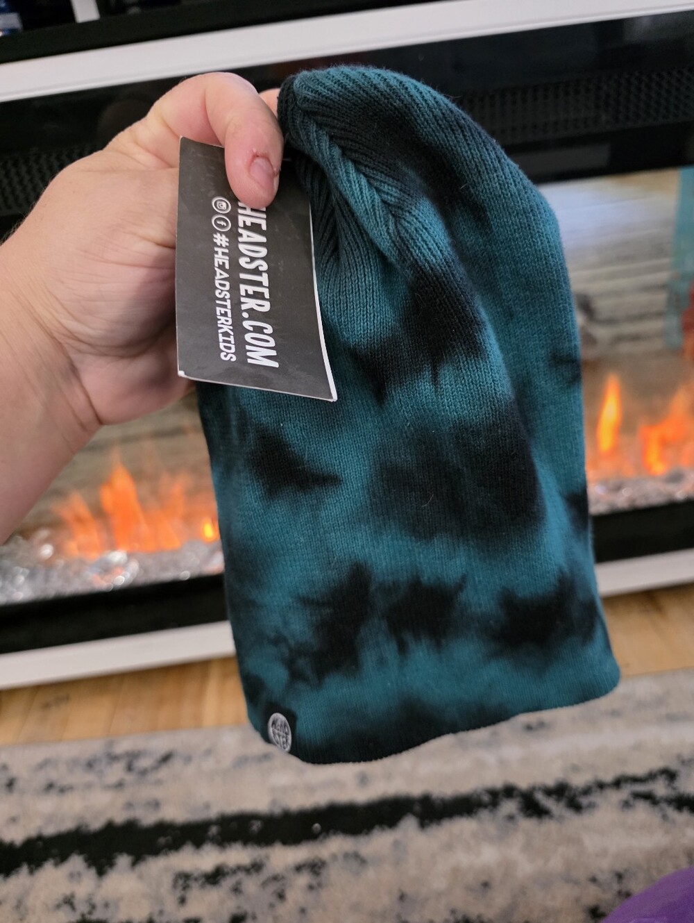 Teal & Black Tie-Dye Knit Beanie for Kid Boys